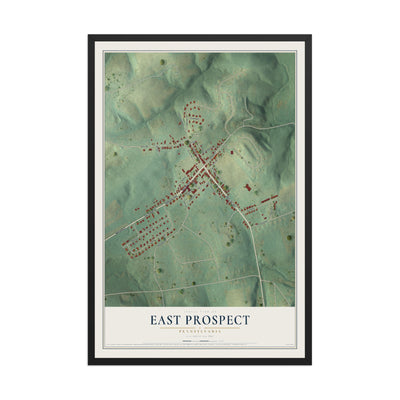 Map of East Prospect, Pennsylvania, 12 x 18 inch print in a black wood frame