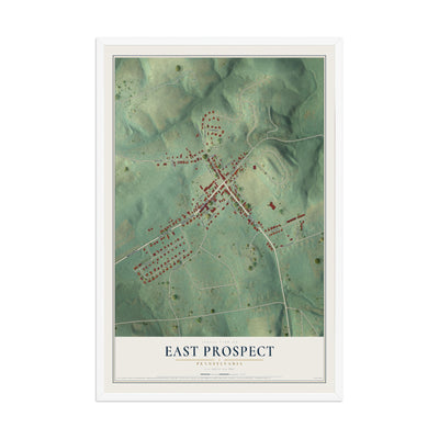Map of East Prospect, Pennsylvania, 12 x 18 inch print in a white wood frame