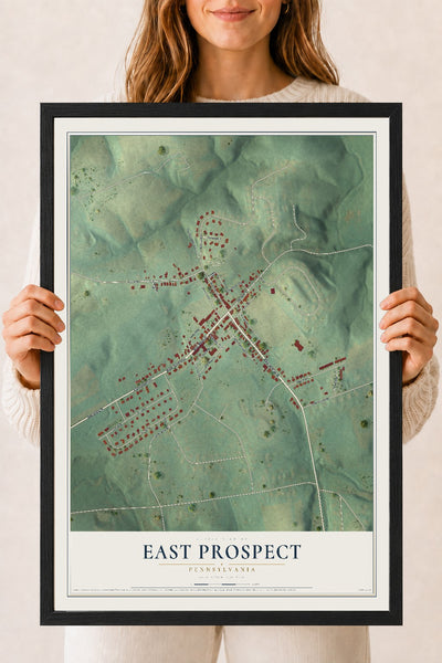 Map of East Prospect, Pennsylvania, 18 x 24 inch print in a black wood frame
