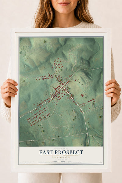 Map of East Prospect, Pennsylvania, 18 x 24 inch print in a white wood frame