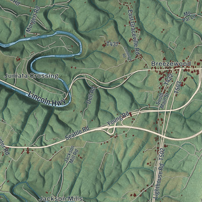 Close-up of the map of East Providence, Pennsylvania print showing street and building detail