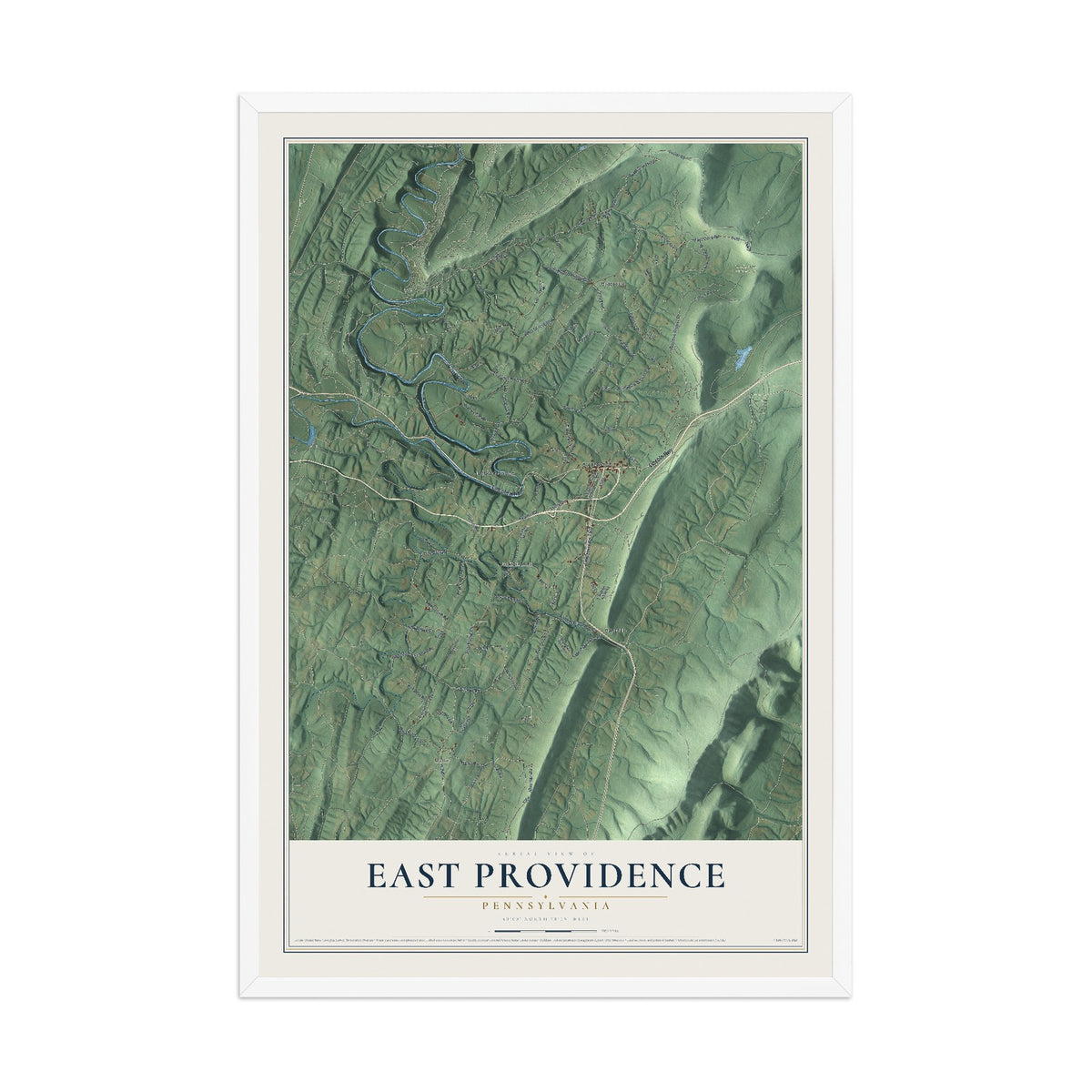 Map of East Providence, Pennsylvania, 12 x 18 inch print in a white wood frame
