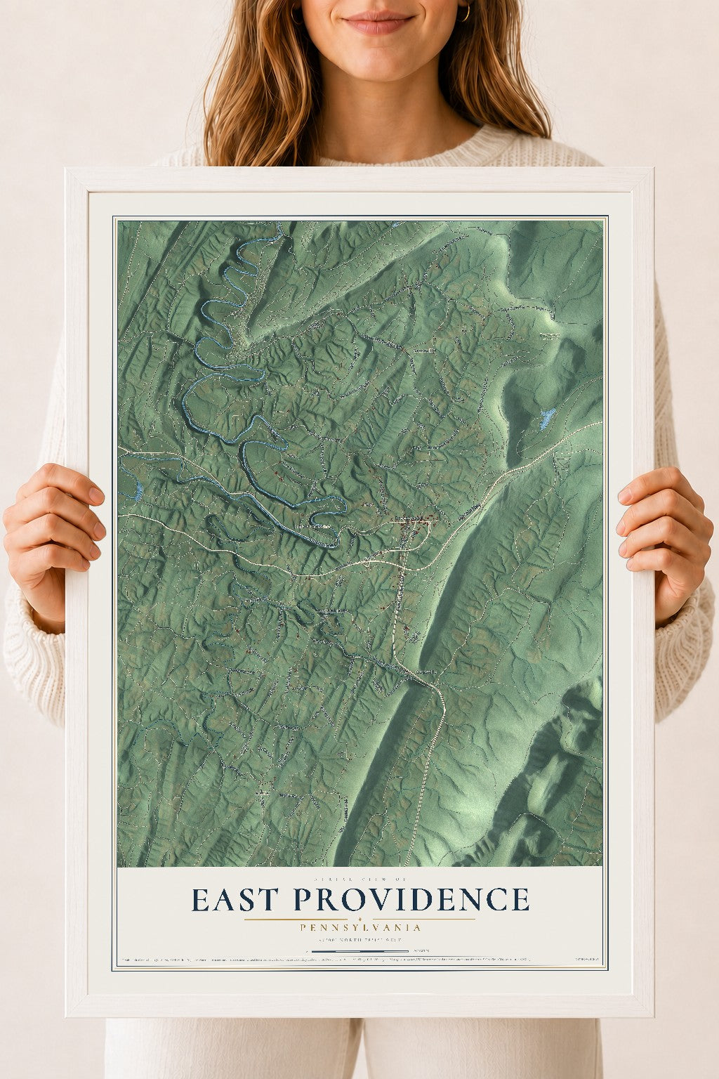 Map of East Providence, Pennsylvania, 18 x 24 inch print in a white wood frame