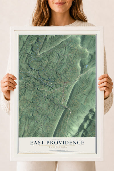 Map of East Providence, Pennsylvania, 18 x 24 inch print in a white wood frame