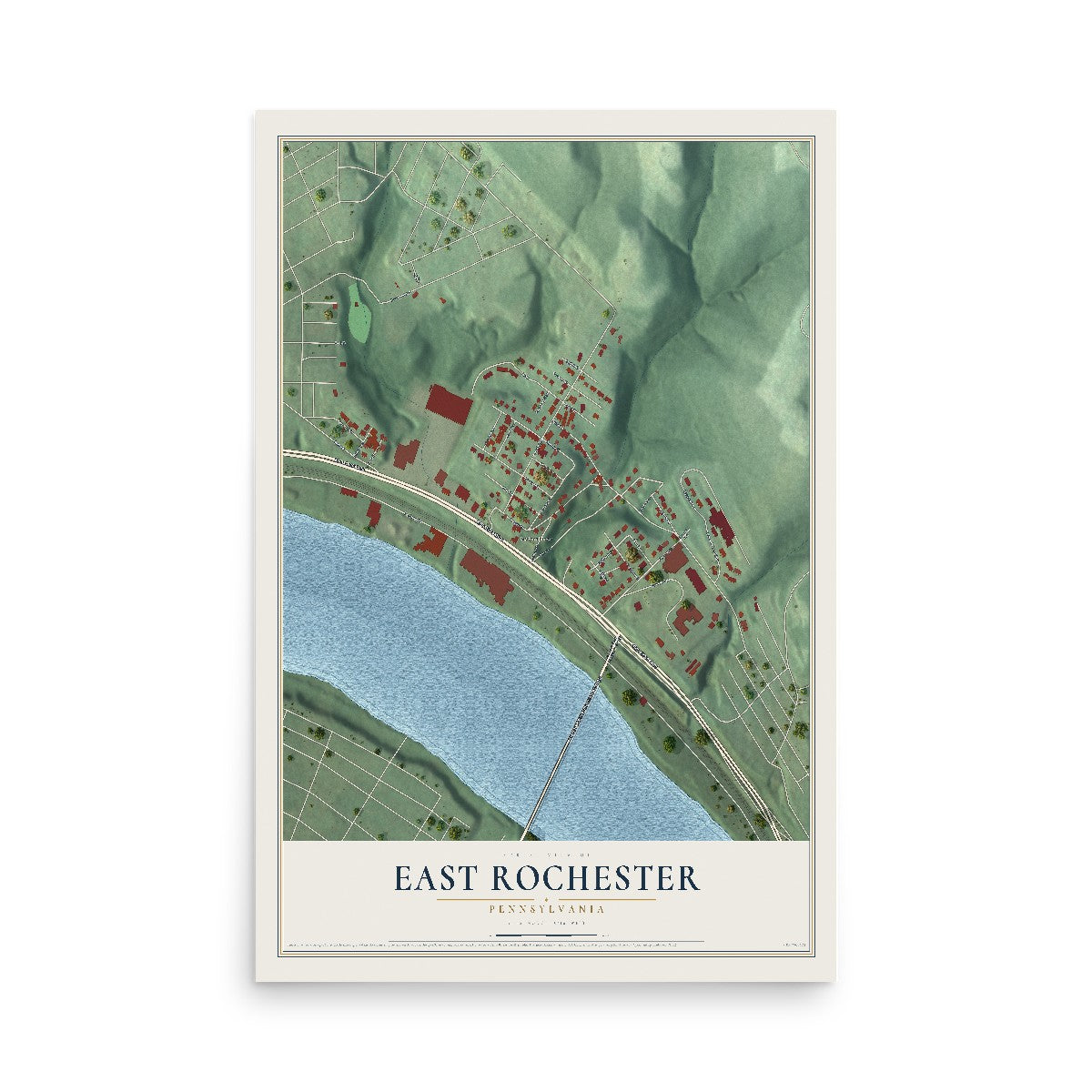 Map of East Rochester, Pennsylvania, 12 x 18 inch unframed archival matte print