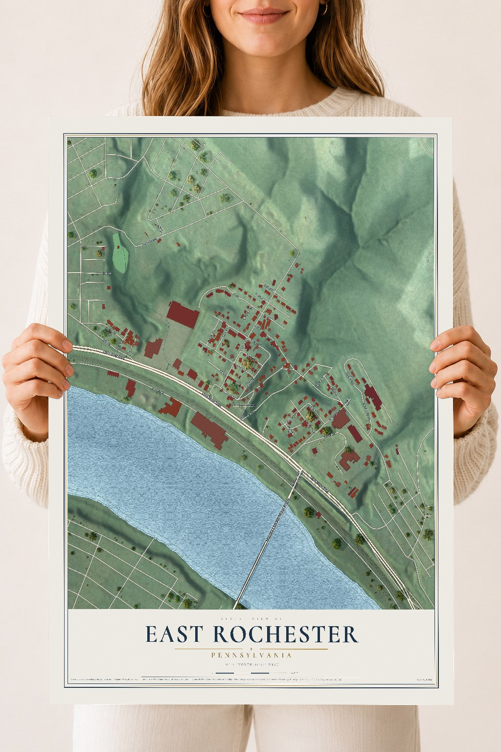 Map of East Rochester, Pennsylvania, 18 x 24 inch unframed archival matte print