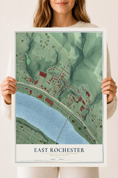 Map of East Rochester, Pennsylvania, 18 x 24 inch unframed archival matte print