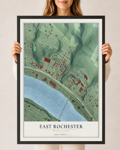 Map of East Rochester, Pennsylvania, 24 x 36 inch print in a black wood frame