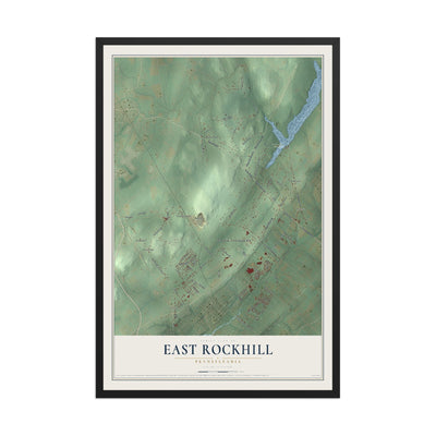 Map of East Rockhill, Pennsylvania, 12 x 18 inch print in a black wood frame
