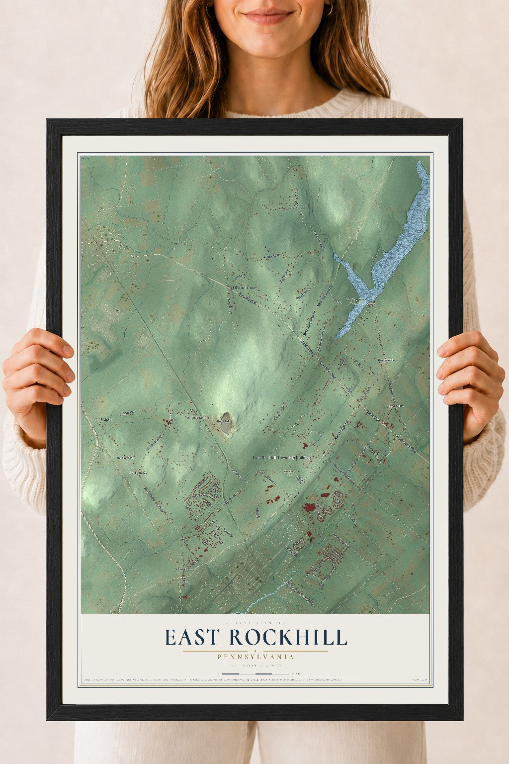 Map of East Rockhill, Pennsylvania, 18 x 24 inch print in a black wood frame