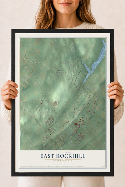 Map of East Rockhill, Pennsylvania, 18 x 24 inch print in a black wood frame