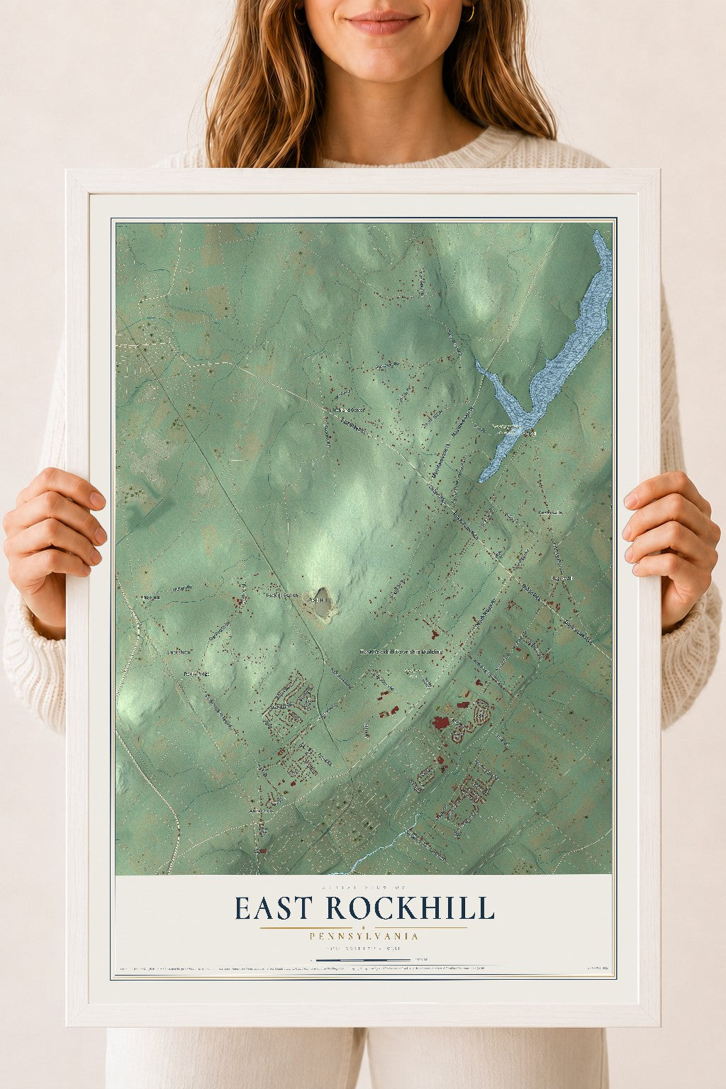 Map of East Rockhill, Pennsylvania, 18 x 24 inch print in a white wood frame