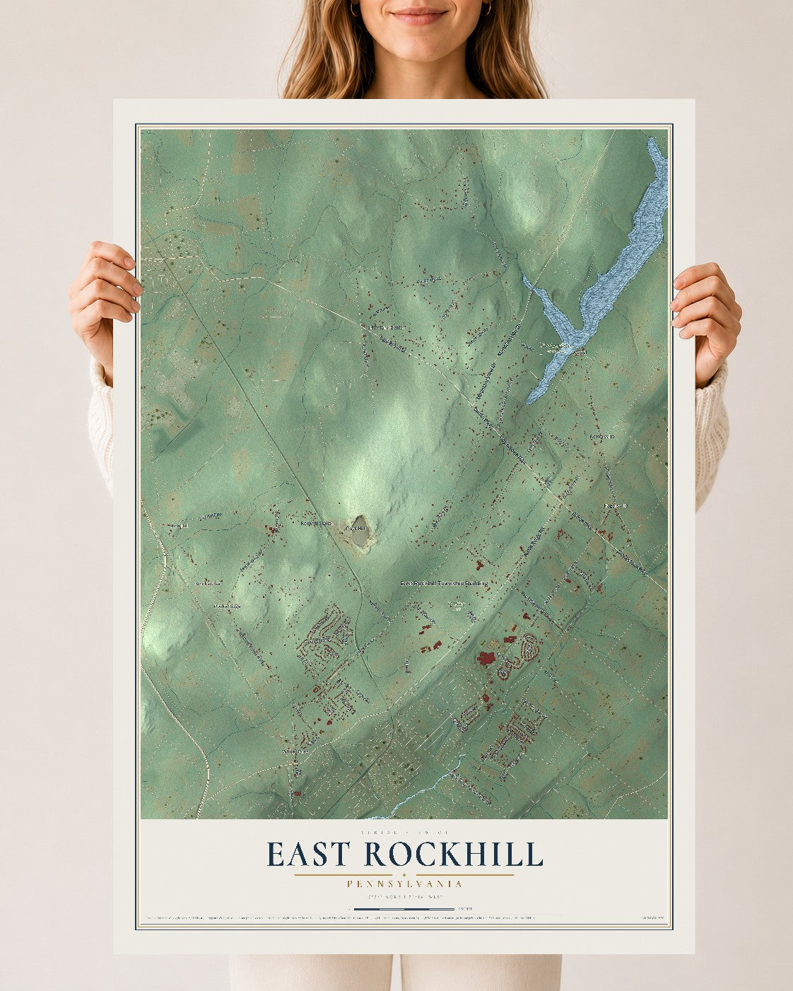 Map of East Rockhill, Pennsylvania, 24 x 36 inch unframed archival matte print
