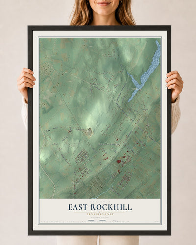 Map of East Rockhill, Pennsylvania, 24 x 36 inch print in a black wood frame