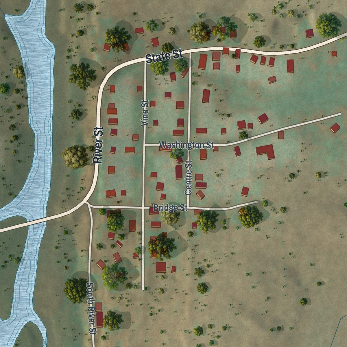 Second close-up of the map of East Side, Pennsylvania print showing more streets and buildings