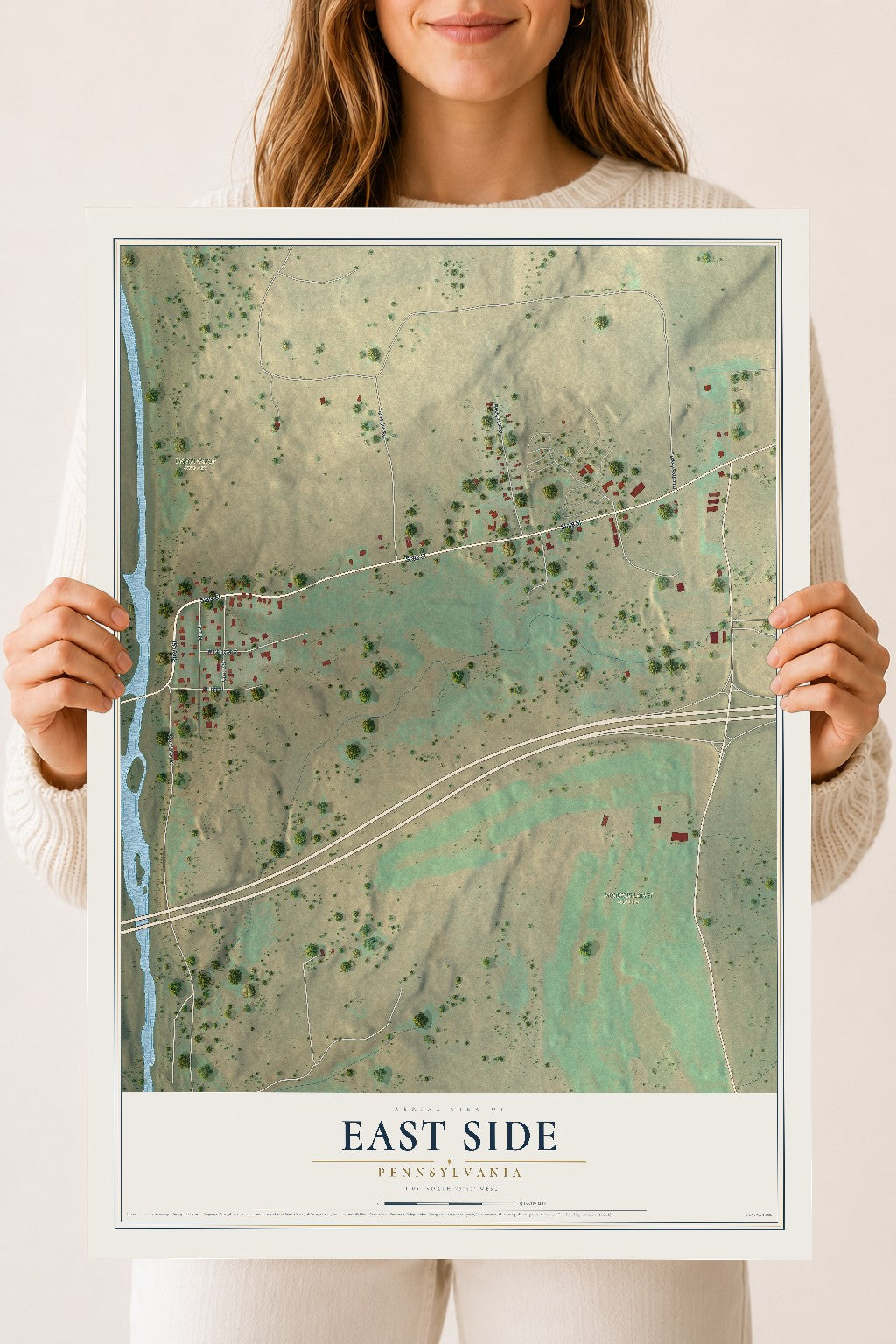 Map of East Side, Pennsylvania, 18 x 24 inch unframed archival matte print
