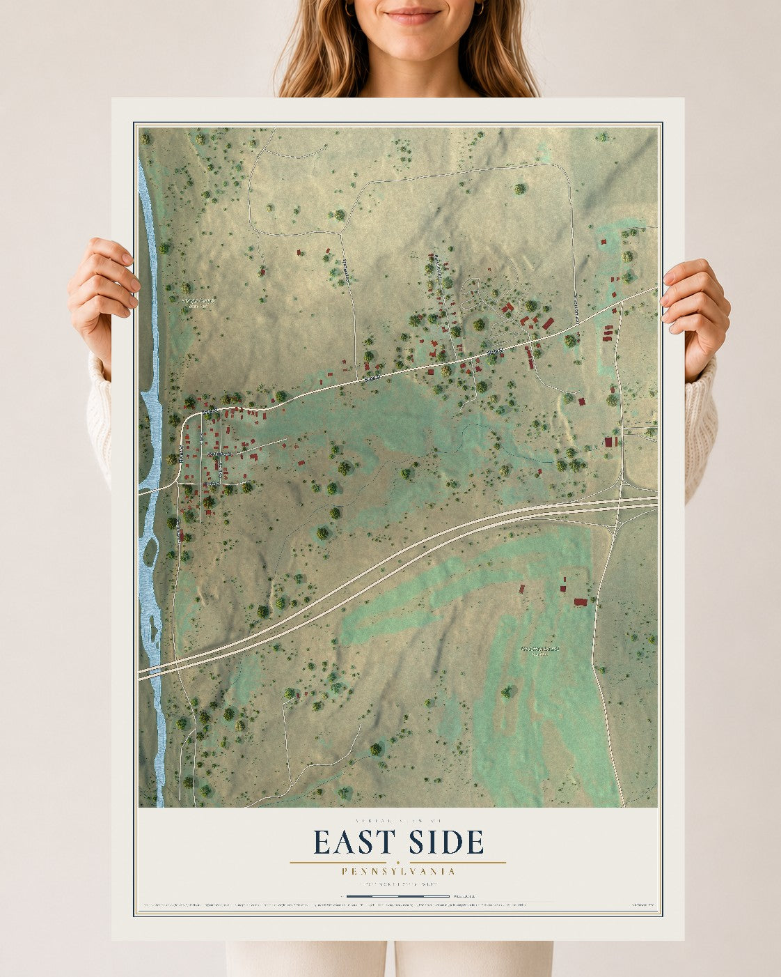 Map of East Side, Pennsylvania, 24 x 36 inch unframed archival matte print