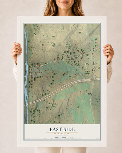 Map of East Side, Pennsylvania, 24 x 36 inch print in a white wood frame