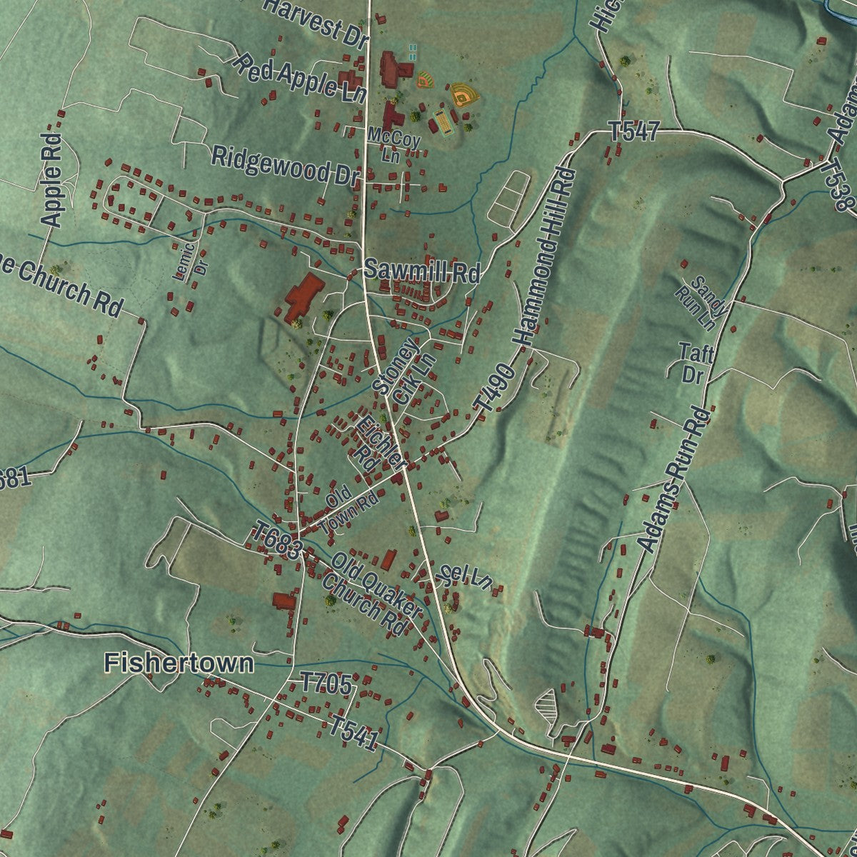 Close-up of the map of East St. Clair, Pennsylvania print showing street and building detail