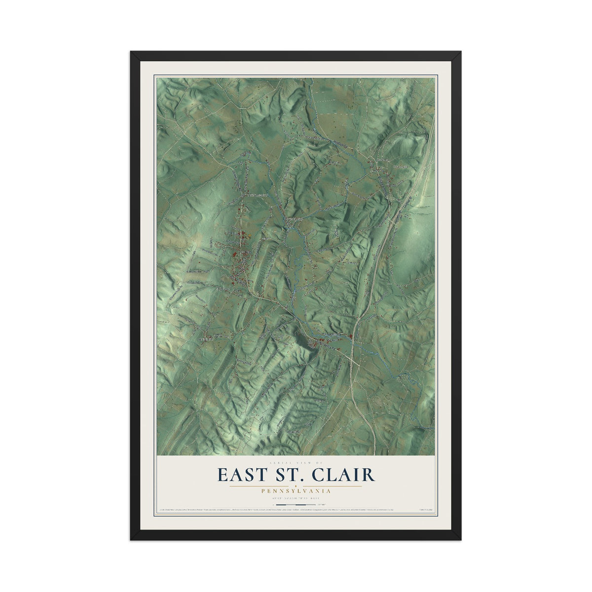 Map of East St. Clair, Pennsylvania, 12 x 18 inch print in a black wood frame