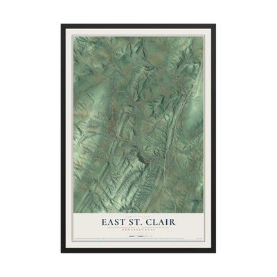Map of East St. Clair, Pennsylvania, 12 x 18 inch print in a black wood frame