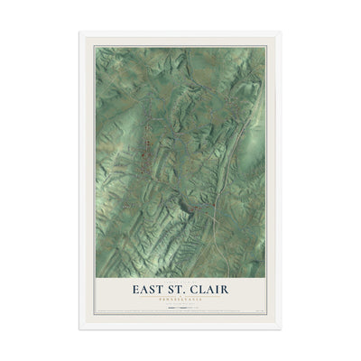 Map of East St. Clair, Pennsylvania, 12 x 18 inch print in a white wood frame