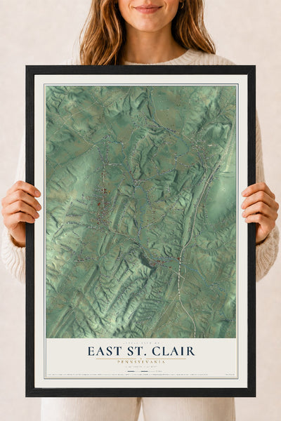 Map of East St. Clair, Pennsylvania, 18 x 24 inch print in a black wood frame