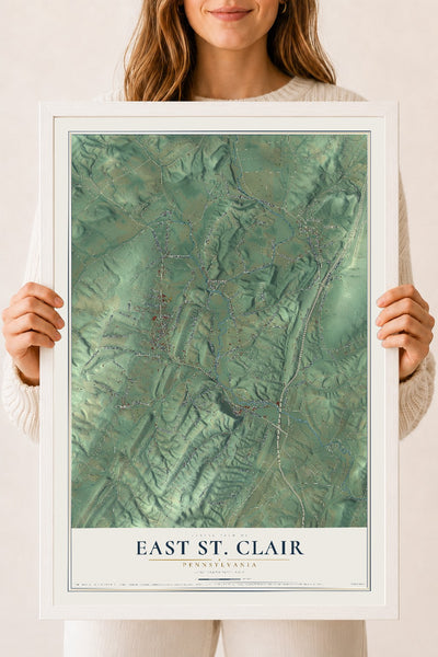 Map of East St. Clair, Pennsylvania, 18 x 24 inch print in a white wood frame