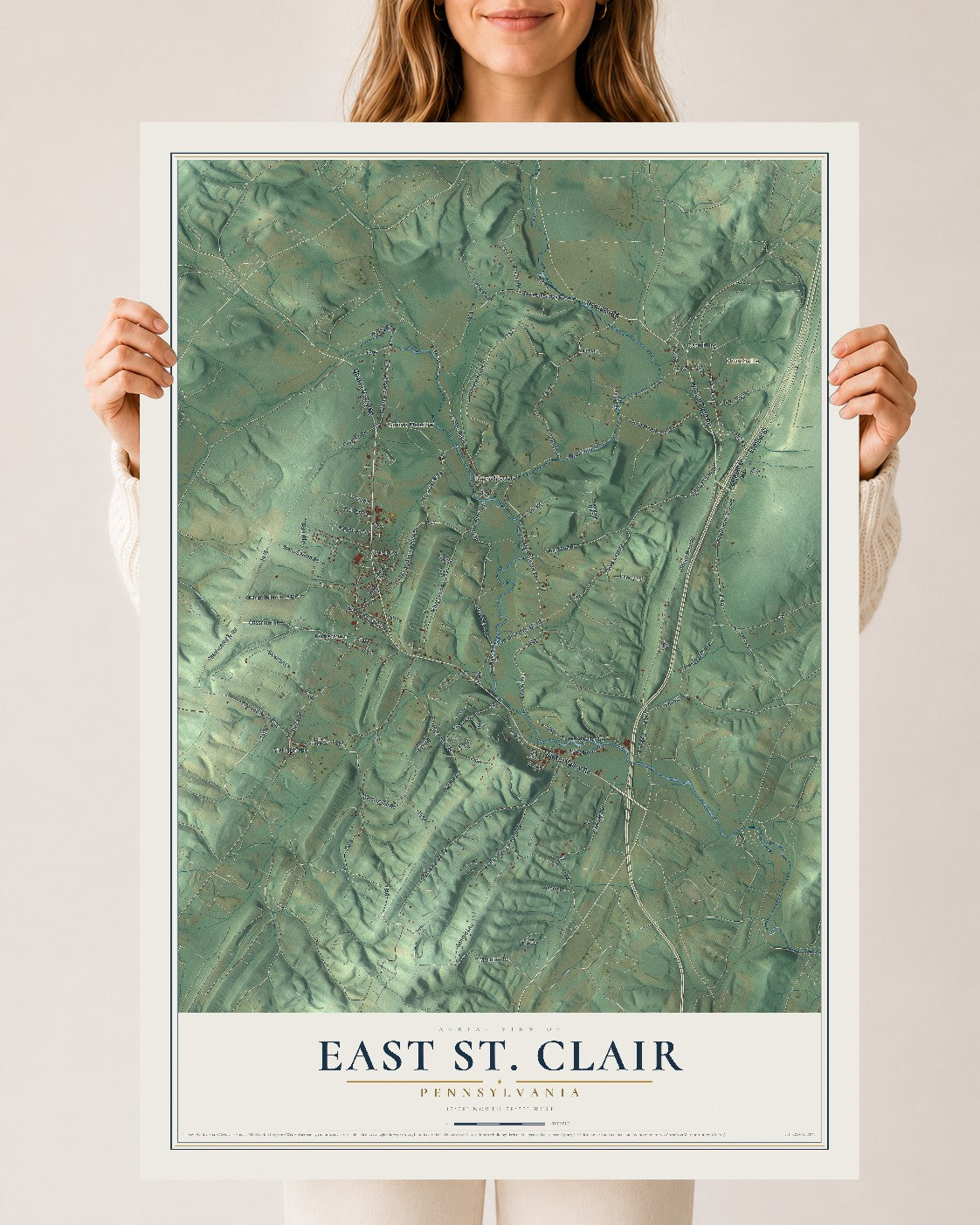 Map of East St. Clair, Pennsylvania, 24 x 36 inch unframed archival matte print