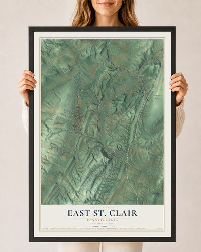 Map of East St. Clair, Pennsylvania, 24 x 36 inch print in a black wood frame