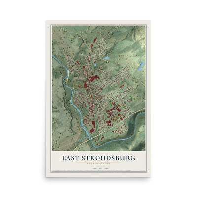 Map of East Stroudsburg, Pennsylvania, 12 x 18 inch unframed archival matte print
