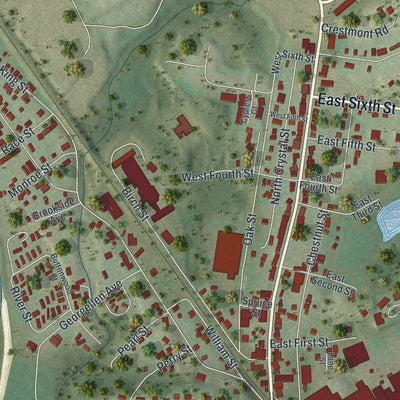 Second close-up of the map of East Stroudsburg, Pennsylvania print showing more streets and buildings