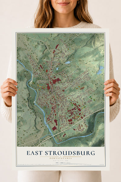 Map of East Stroudsburg, Pennsylvania, 18 x 24 inch unframed archival matte print