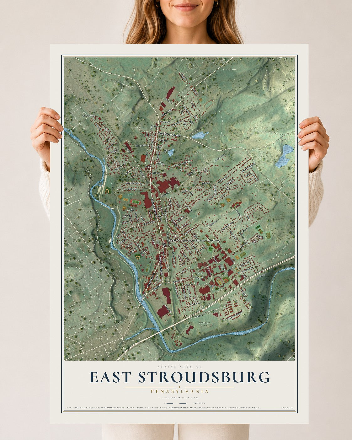 Map of East Stroudsburg, Pennsylvania, 24 x 36 inch unframed archival matte print