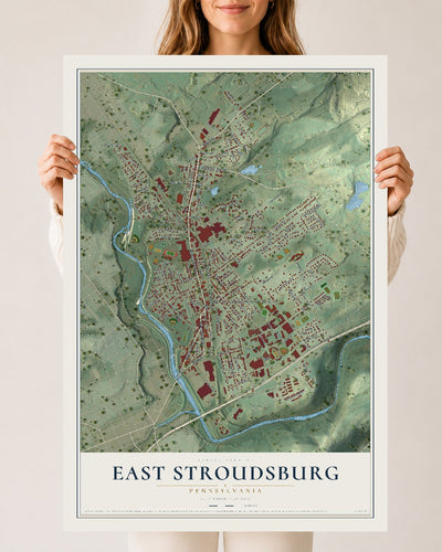 Map of East Stroudsburg, Pennsylvania, 24 x 36 inch unframed archival matte print