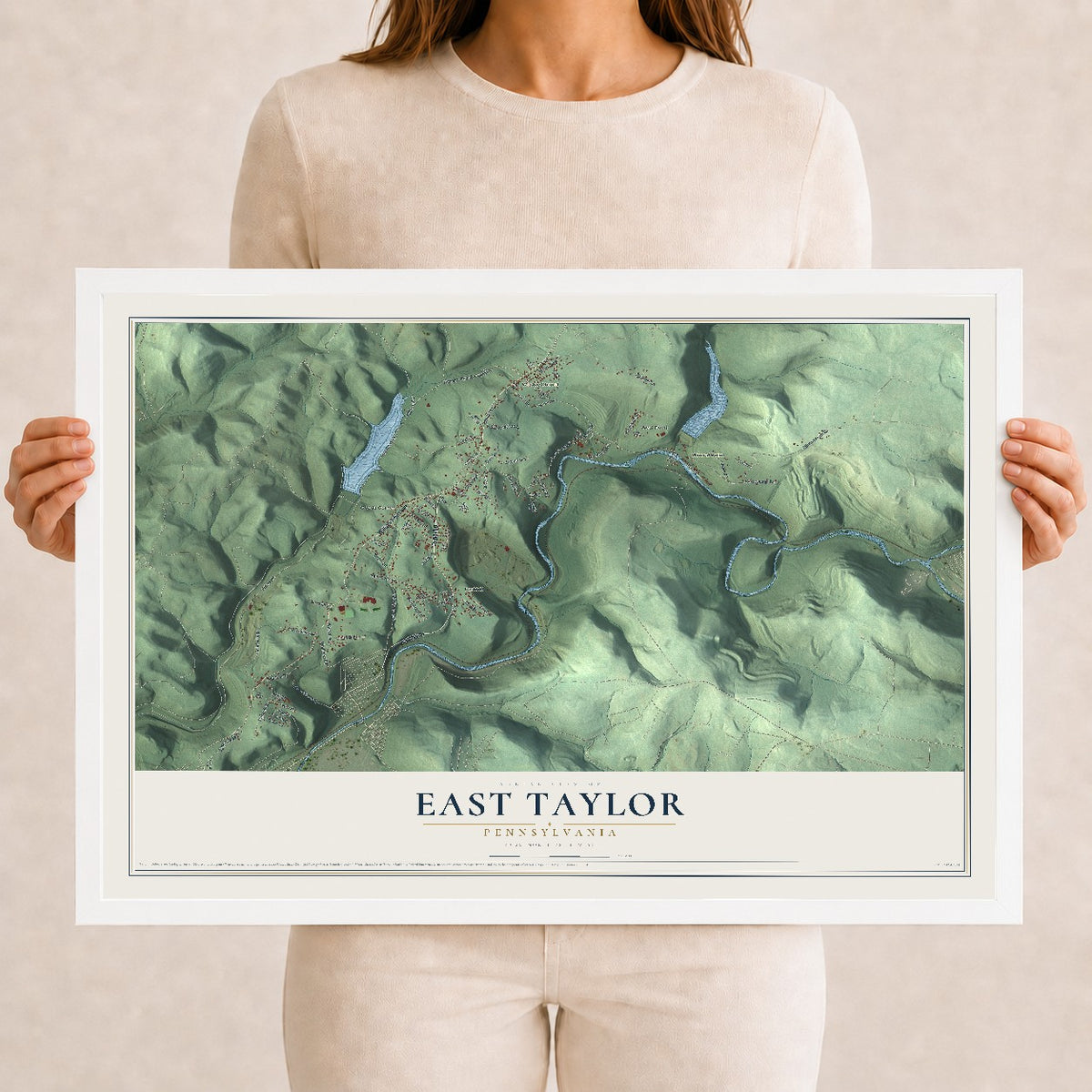 Map of East Taylor, Pennsylvania, 12 x 18 inch print in a white wood frame