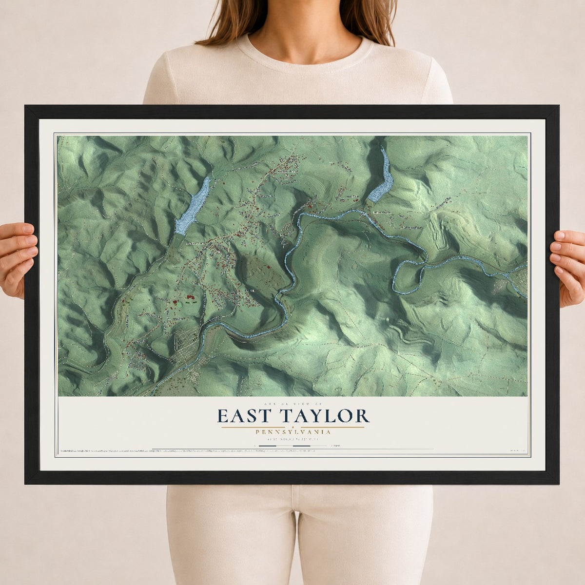 Map of East Taylor, Pennsylvania, 18 x 24 inch print in a black wood frame