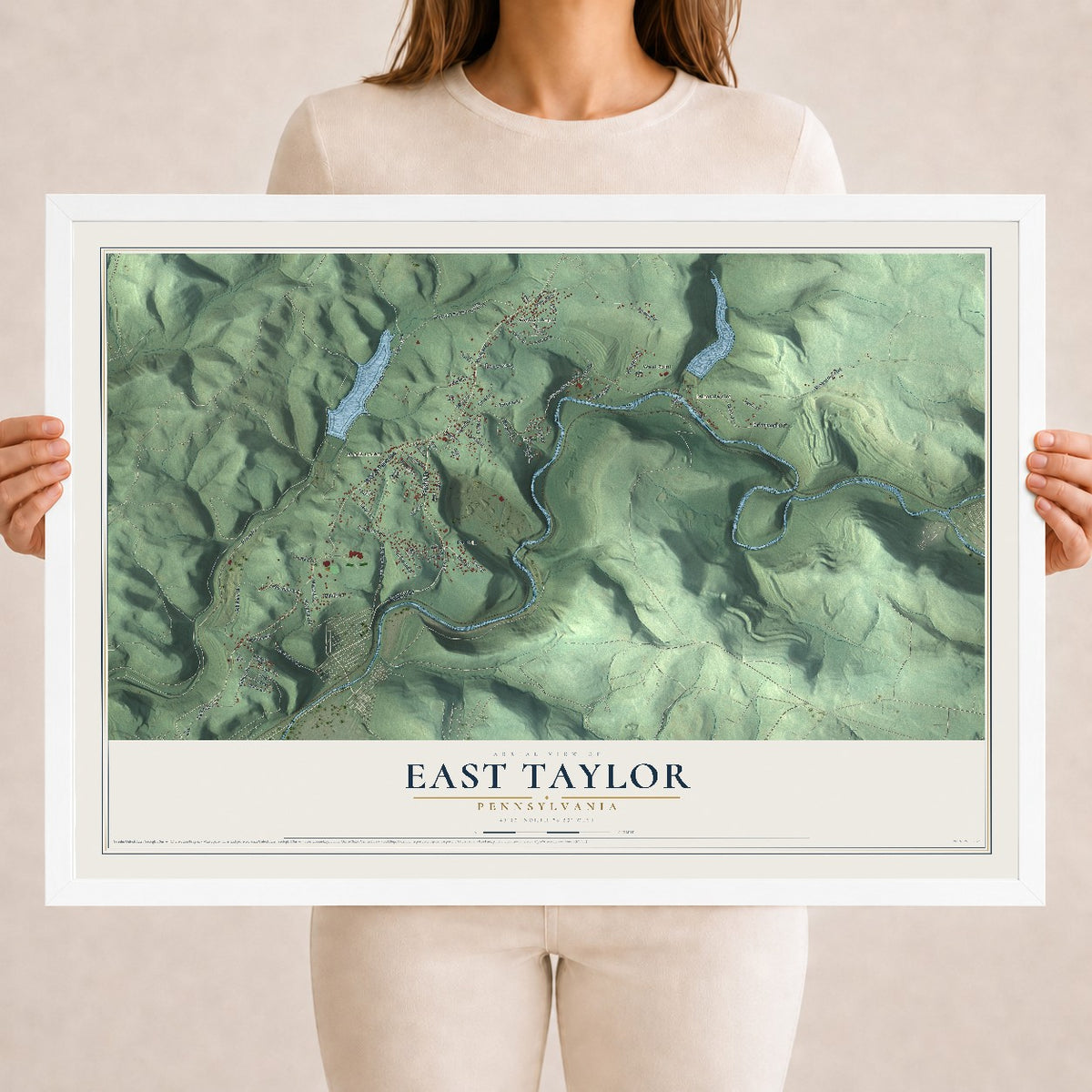 Map of East Taylor, Pennsylvania, 18 x 24 inch print in a white wood frame