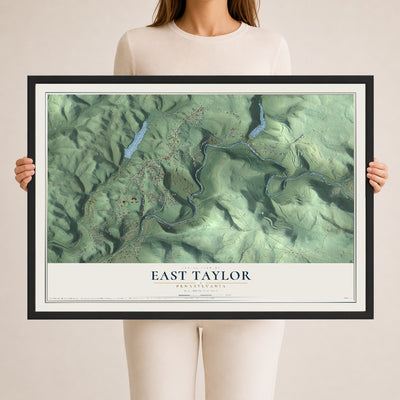 Map of East Taylor, Pennsylvania, 24 x 36 inch print in a black wood frame