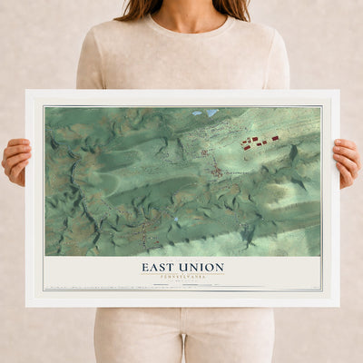 Map of East Union, Pennsylvania, 12 x 18 inch print in a white wood frame