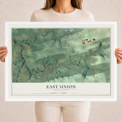 Map of East Union, Pennsylvania, 18 x 24 inch print in a white wood frame