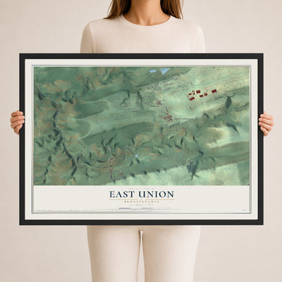 Map of East Union, Pennsylvania, 24 x 36 inch print in a black wood frame