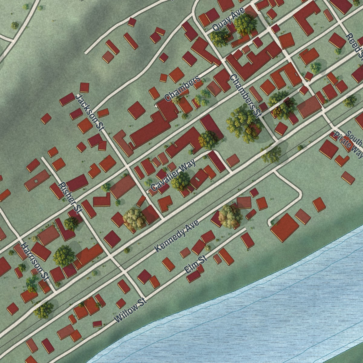 Close-up of the map of East Vandergrift, Pennsylvania print showing street and building detail