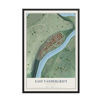 Map of East Vandergrift, Pennsylvania, 12 x 18 inch print in a black wood frame