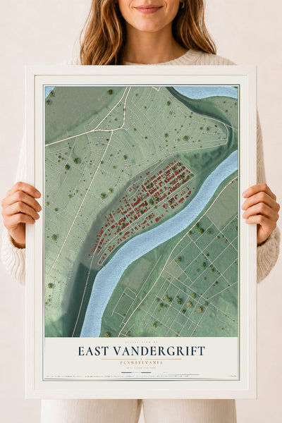 Map of East Vandergrift, Pennsylvania, 18 x 24 inch print in a white wood frame