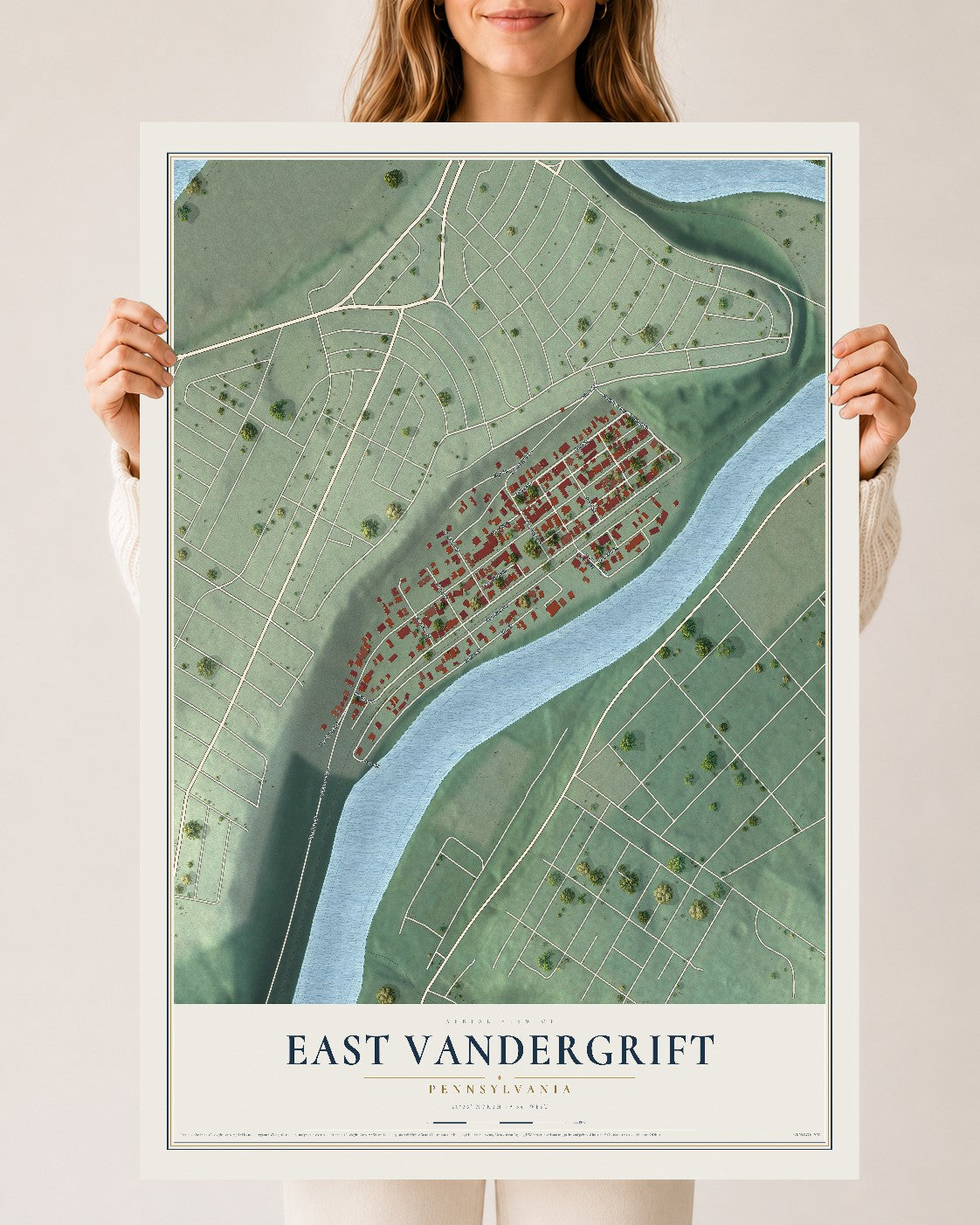 Map of East Vandergrift, Pennsylvania, 24 x 36 inch unframed archival matte print