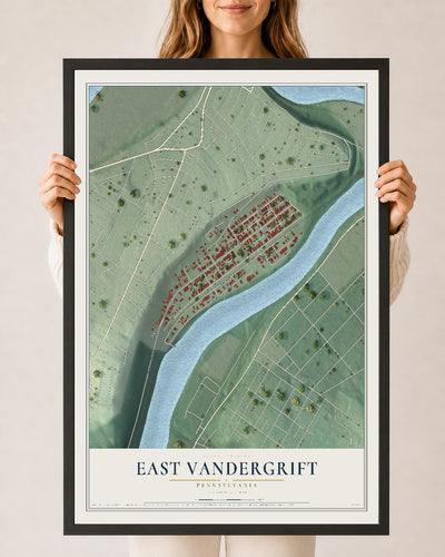 Map of East Vandergrift, Pennsylvania, 24 x 36 inch print in a black wood frame
