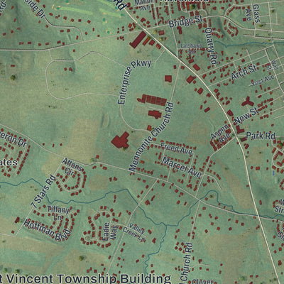 Close-up of the map of East Vincent, Pennsylvania print showing street and building detail