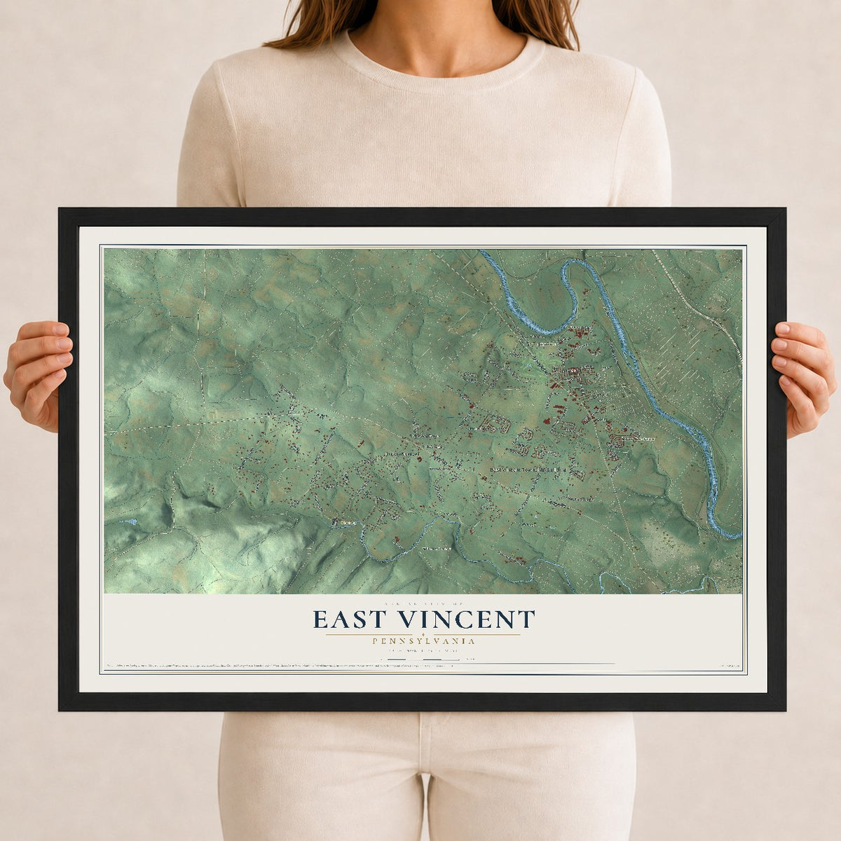 Map of East Vincent, Pennsylvania, 12 x 18 inch print in a black wood frame