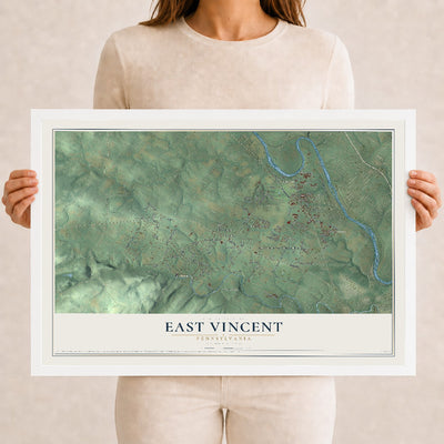 Map of East Vincent, Pennsylvania, 12 x 18 inch print in a white wood frame